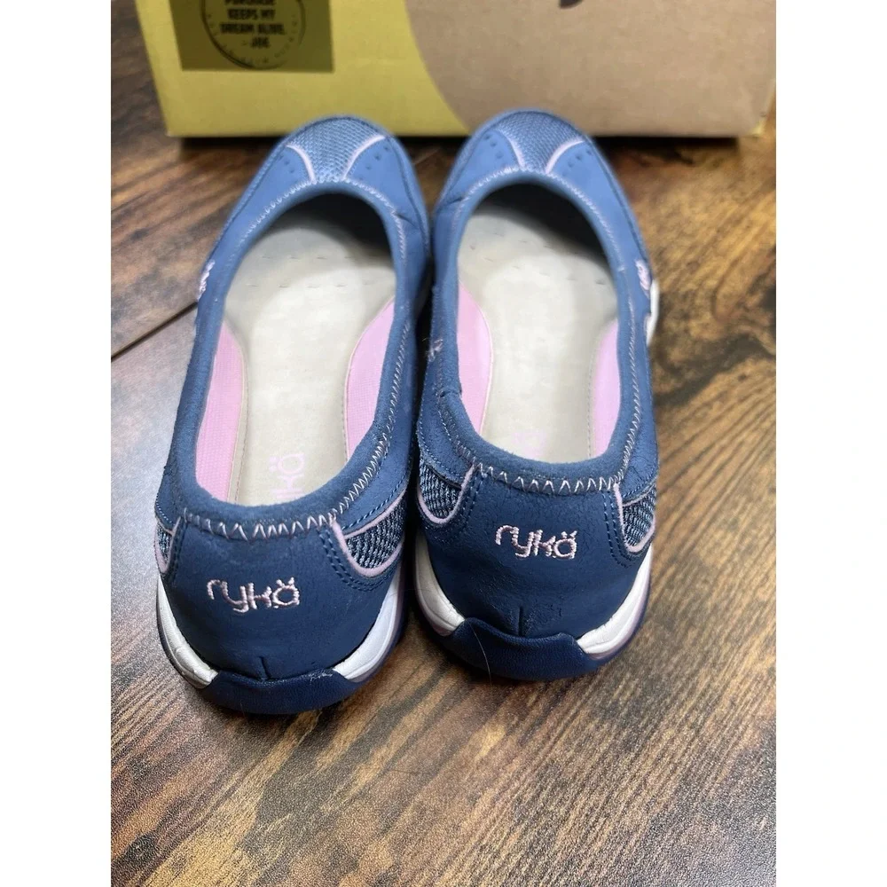 Ryka Tensile Slip On Blue Leather Fabric‎ Athletic Ballet Flats Womens Size 8.5